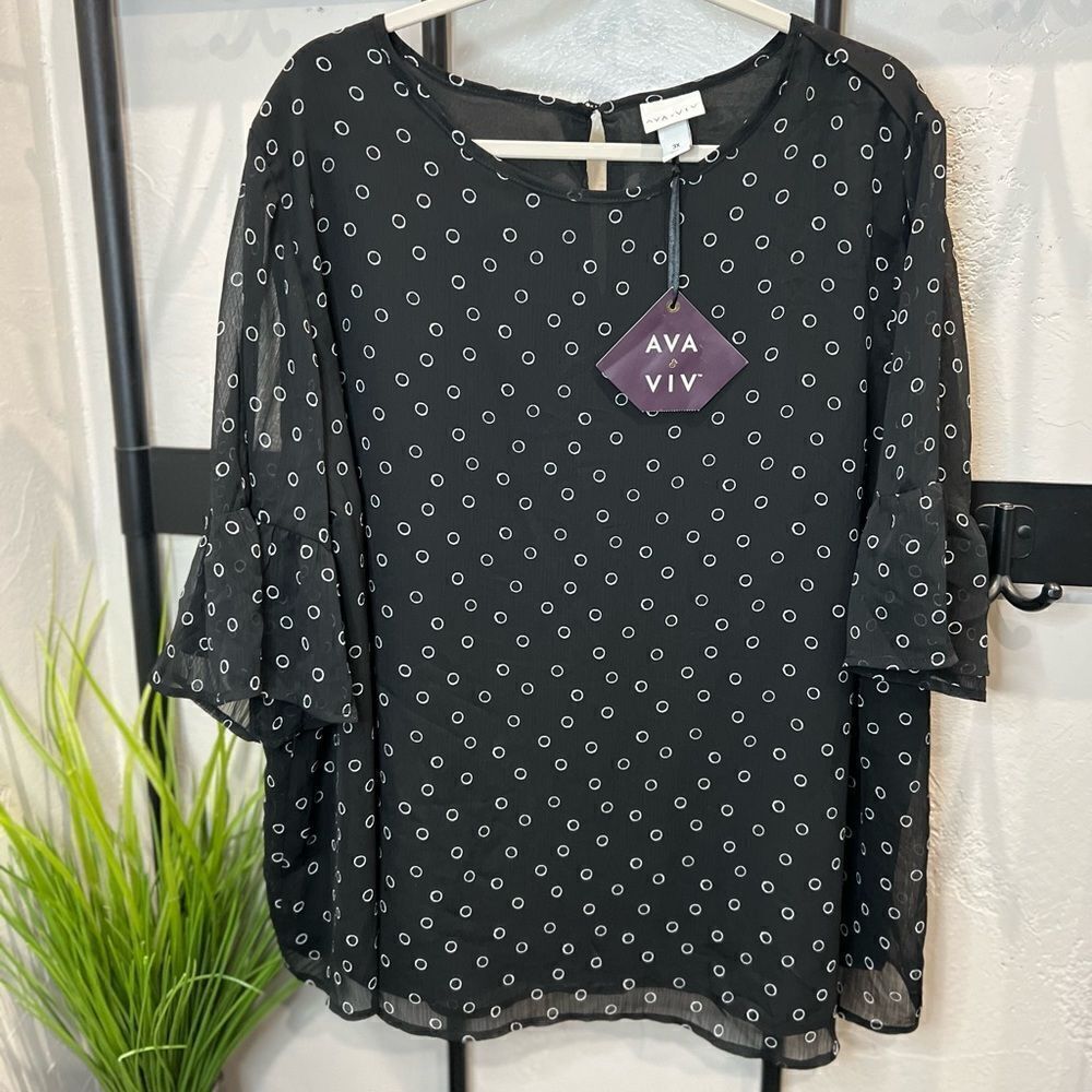 Ava & Viv bell sleeve blouse sheer black size 3X - Picture 5 of 12